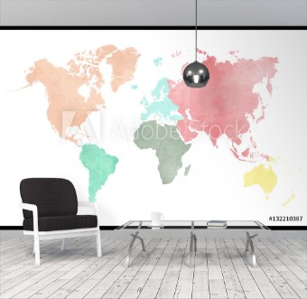 Picture of Map of the continental world in watercolor in six different colors